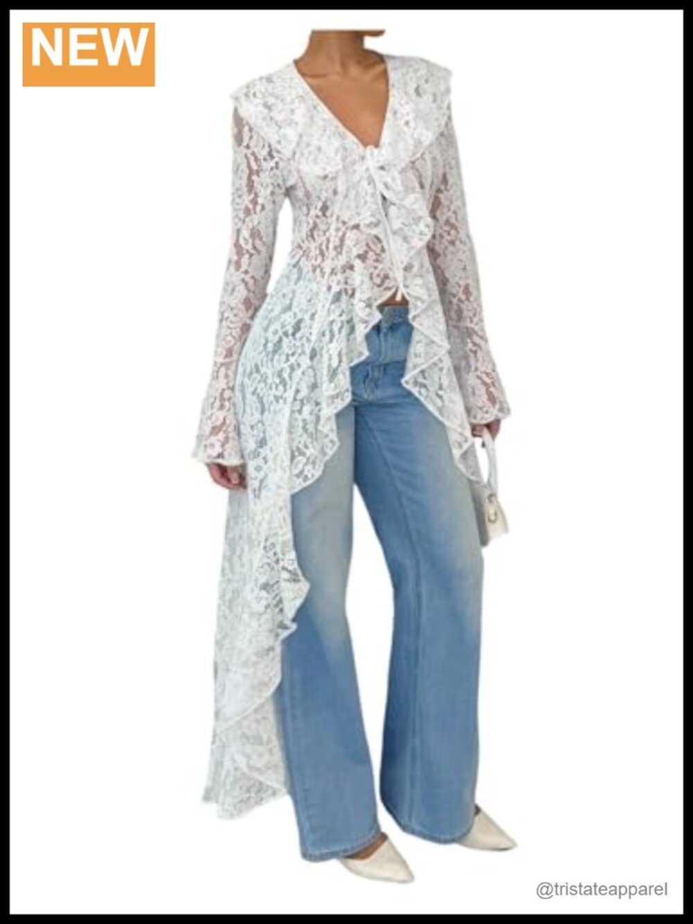 Women's V-Neck Tie Front Floral Lace Long Sleeve Cardigan